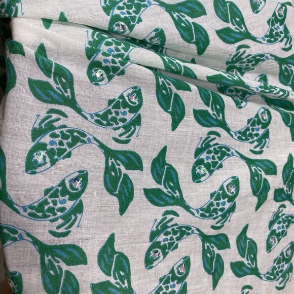 Letarte Sarong Beach Coverup Womens OS Handmade Semi-Sheer Tassels Sequins Koi - Picture 8 of 9